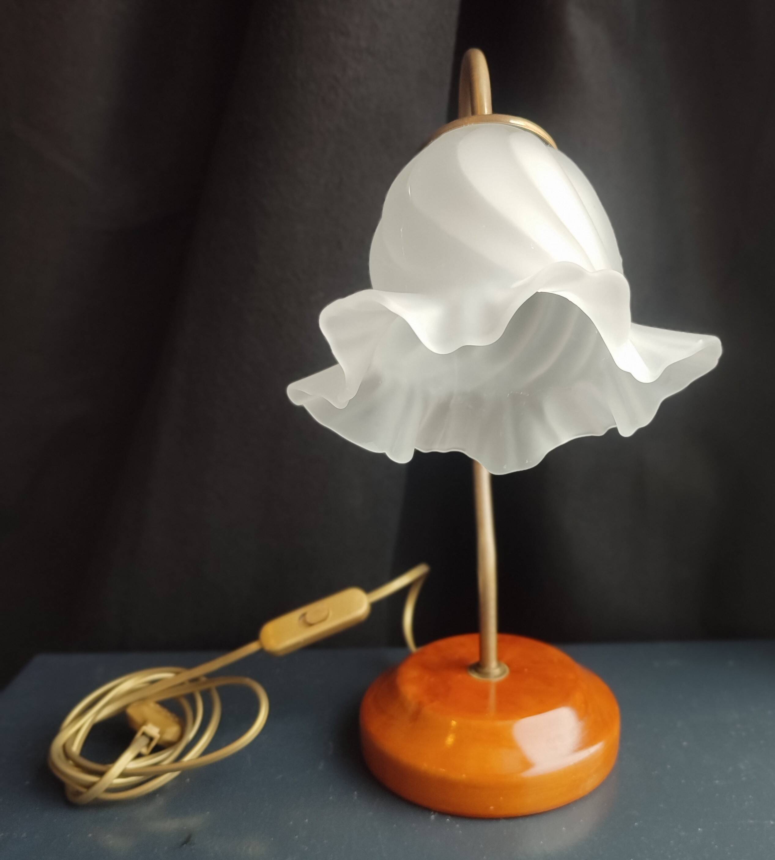 Brass and glass swan neck desk lamp in Art Nouveau style.