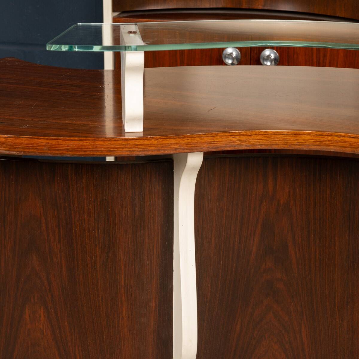 20thC ITALIAN STANDING DRY BAR IN HARDWOOD & CREAM LAMINATE c.1970