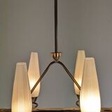 Eight-light chandelier in glass and brass, France circa 1960.