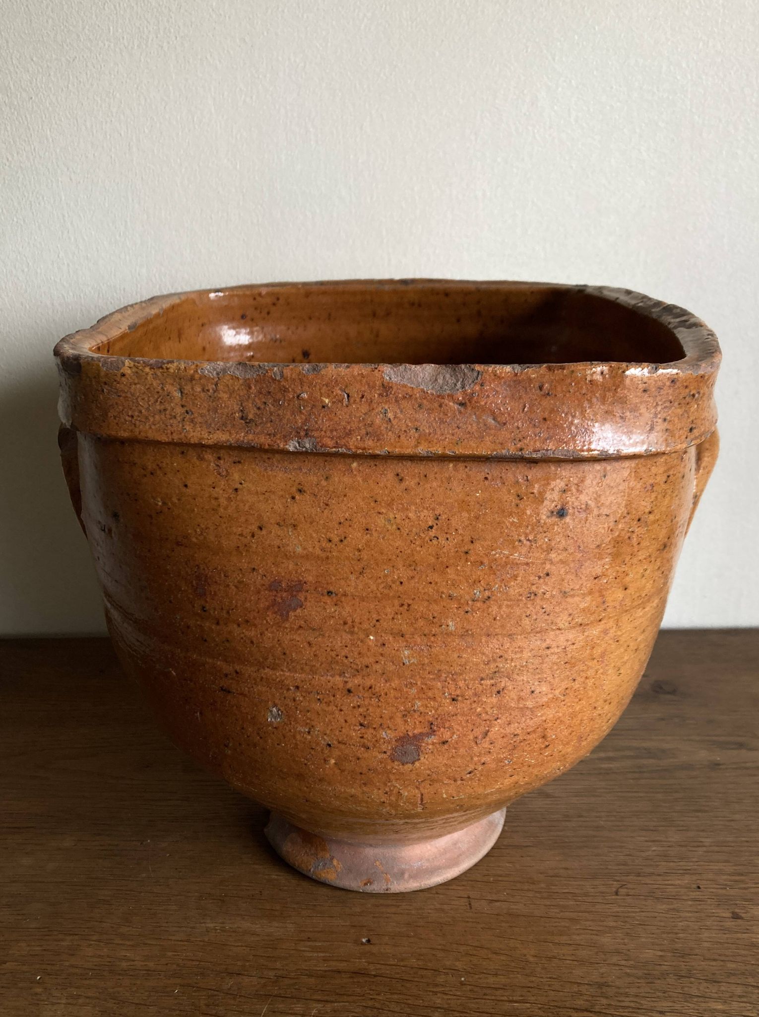XXL glazed earthenware cache pot from the countryside, planter 1950