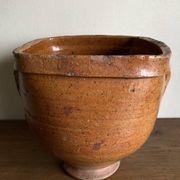 XXL glazed earthenware cache pot from the countryside, planter 1950