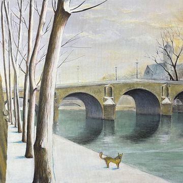 Tableau HSP "Bridge of Paris in winter" Notre Dame signed around 1950