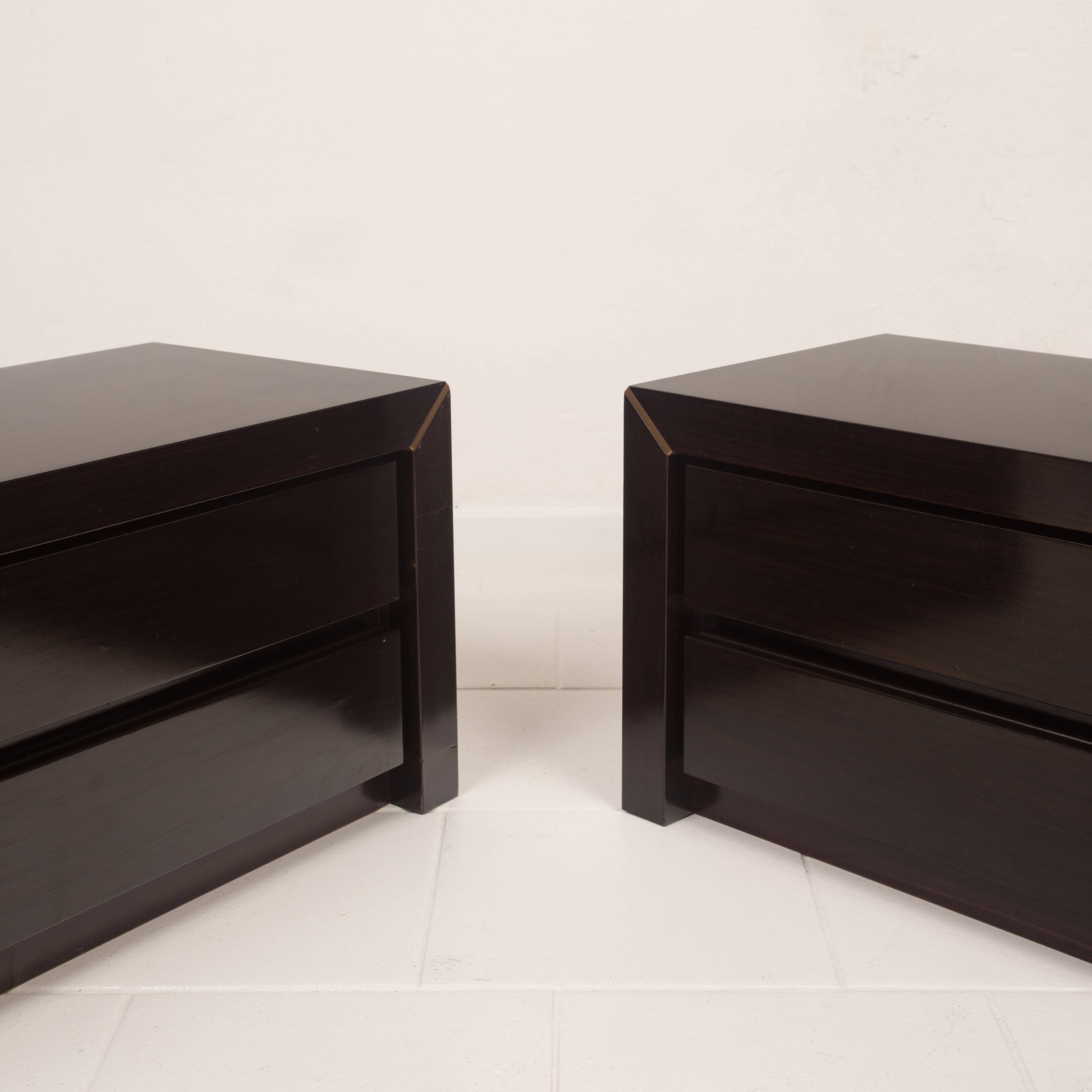 Pair of African rosewood and brass bedside tables for Fratelli Turri