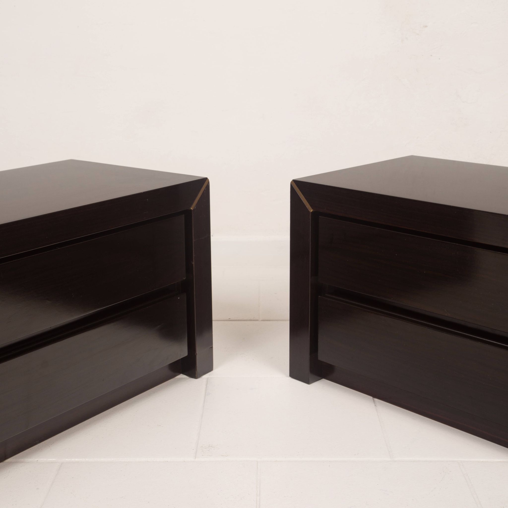 Pair of African rosewood and brass bedside tables for Fratelli Turri