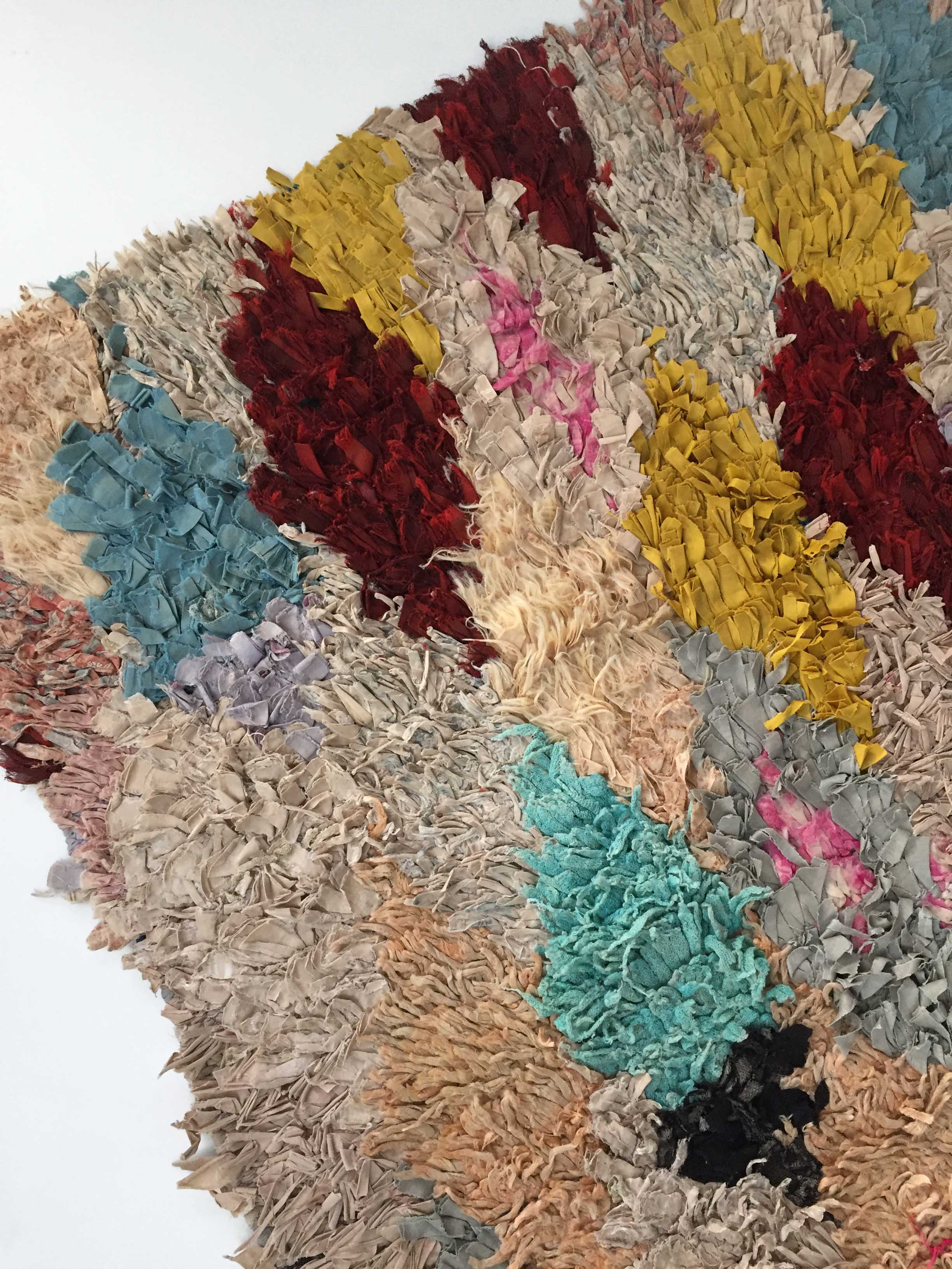 Moroccan Berber carpet Boucherouite with colored diamonds 242x110cm