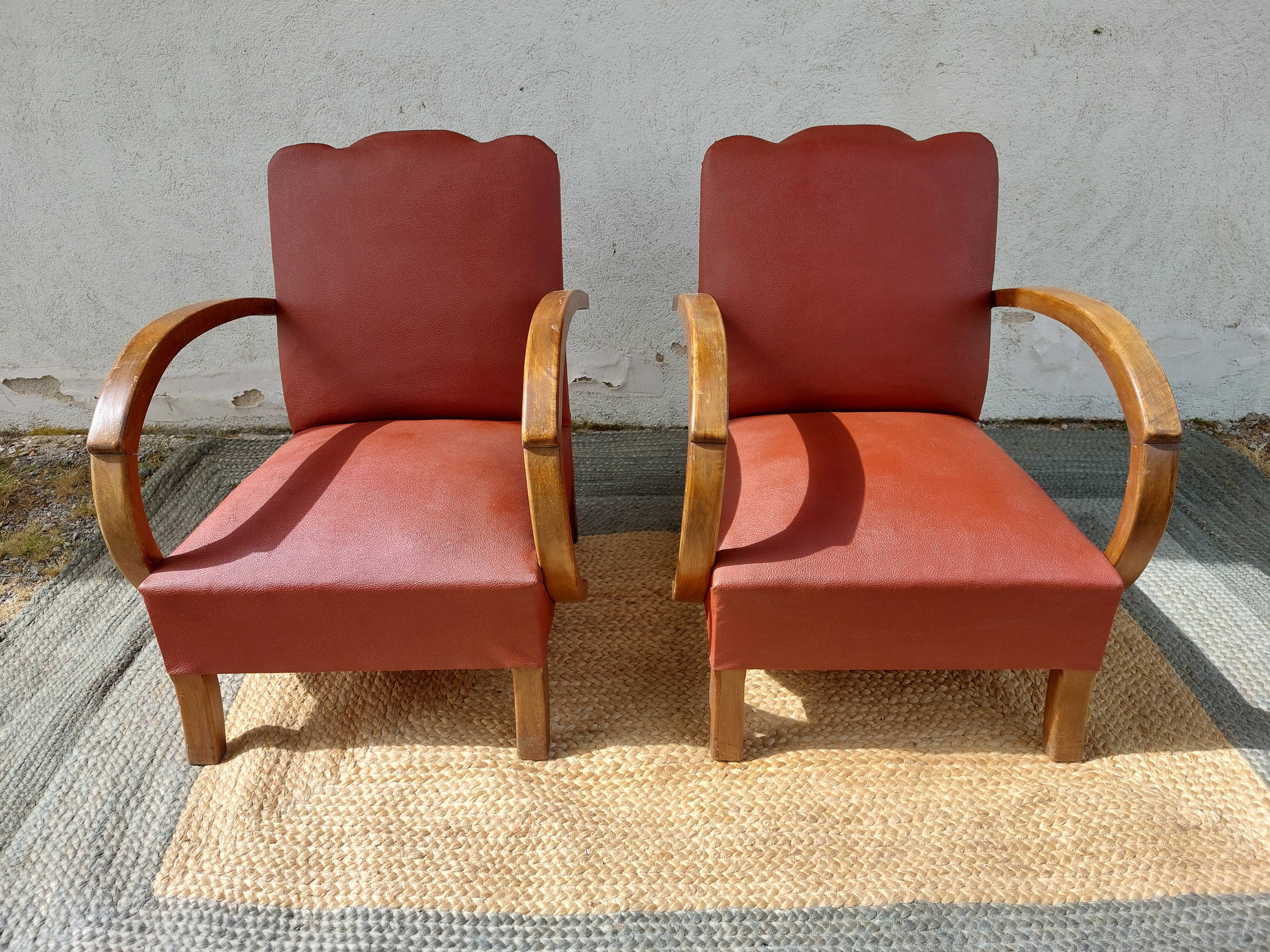 paire de fauteuils art déco, terracotta