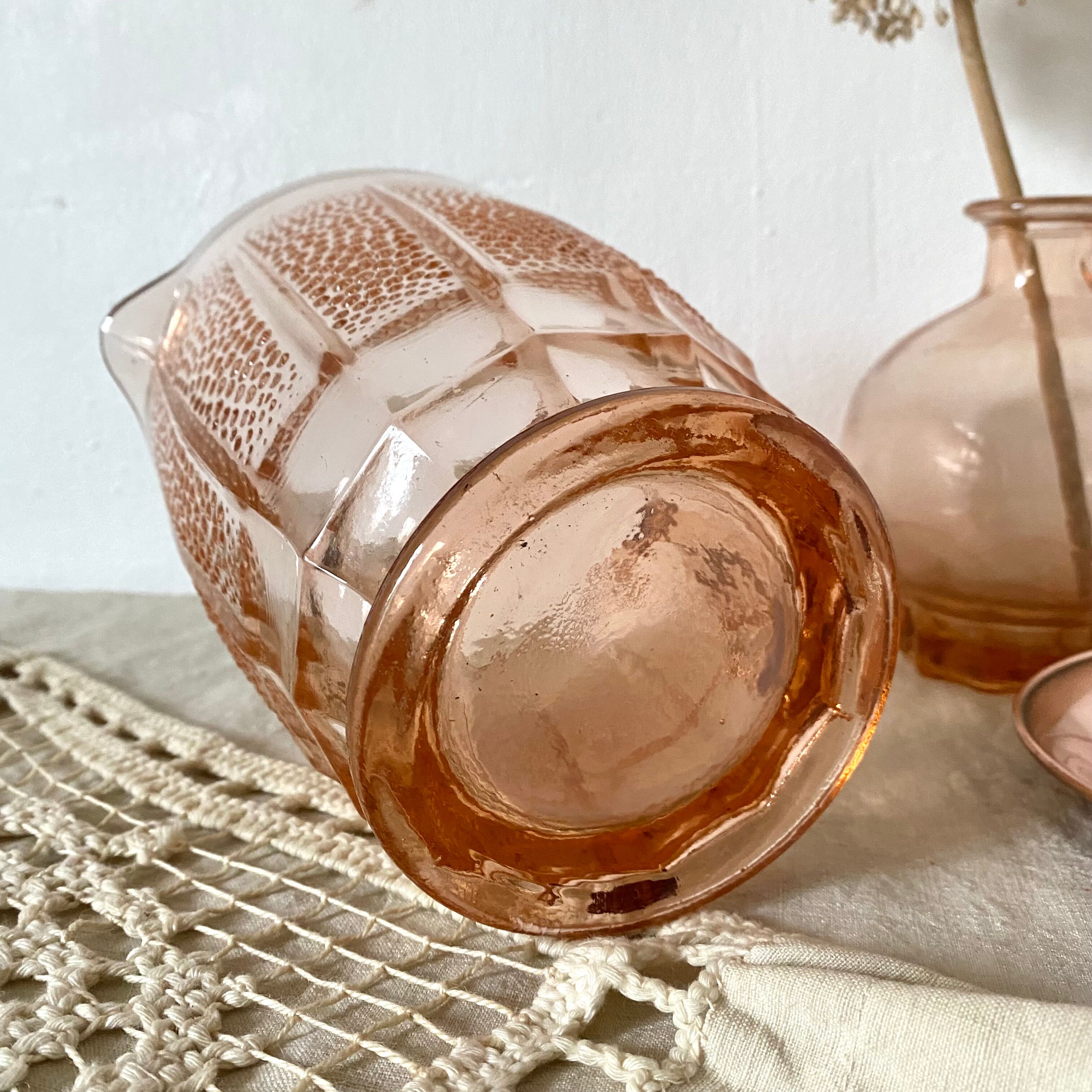 Antique pink glass pitcher
