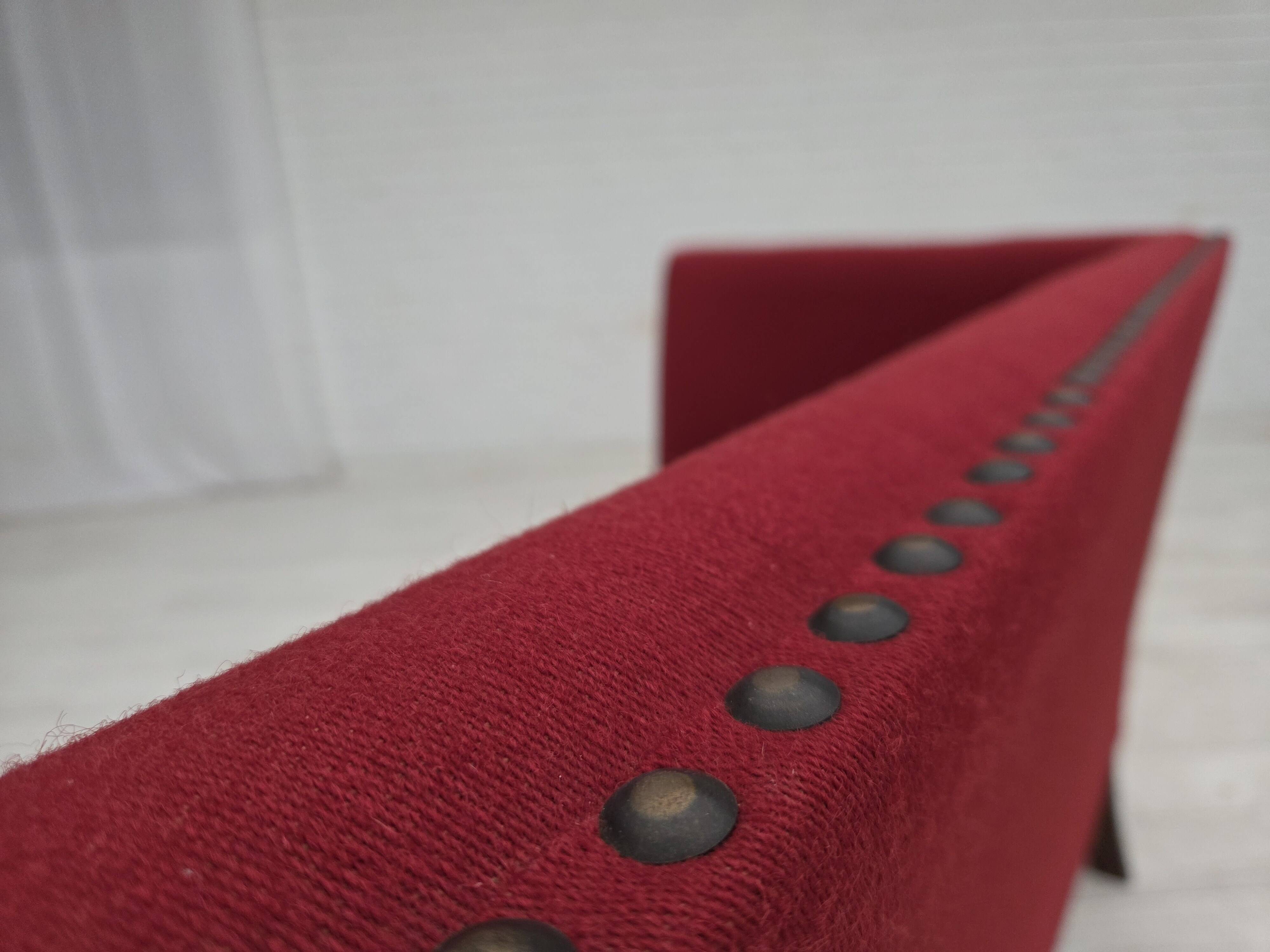 1970s, Danish 2-seater sofa, original red furniture wool, ash wood.