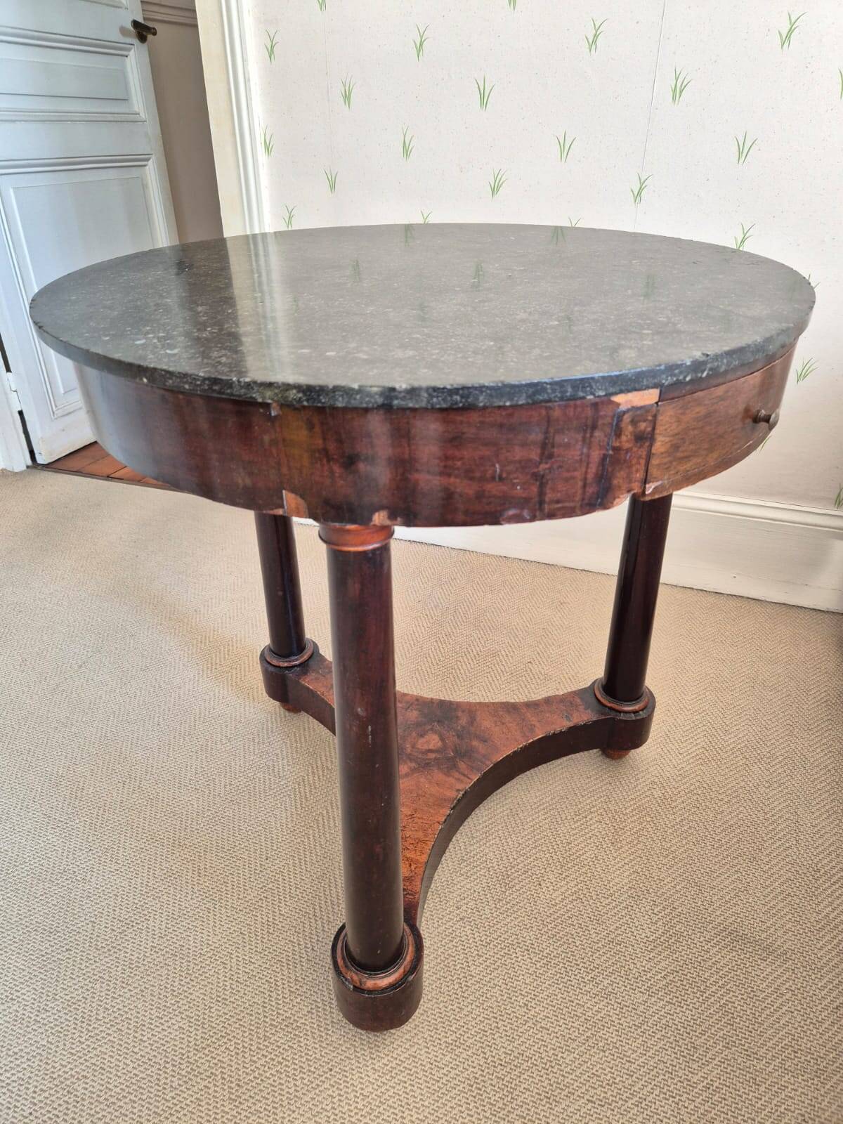 Mahogany side table with a marble top