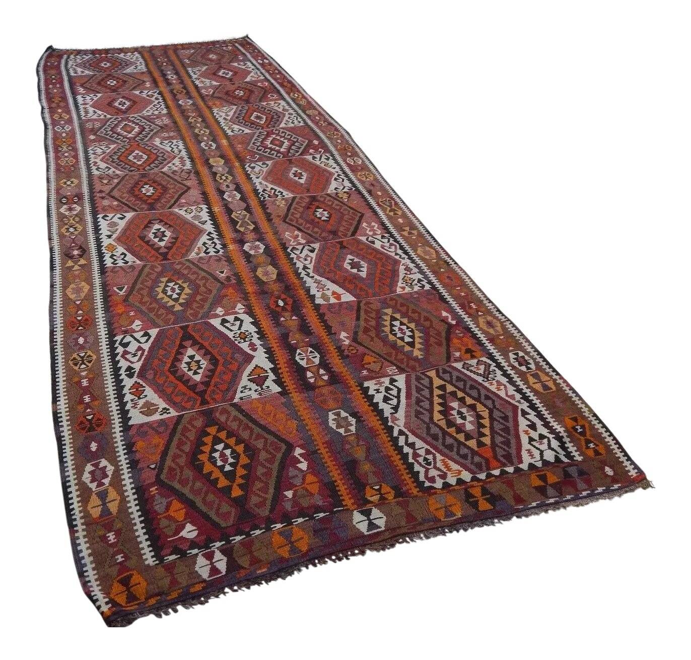 Vintage Turkish hallway rug 135x359 cm