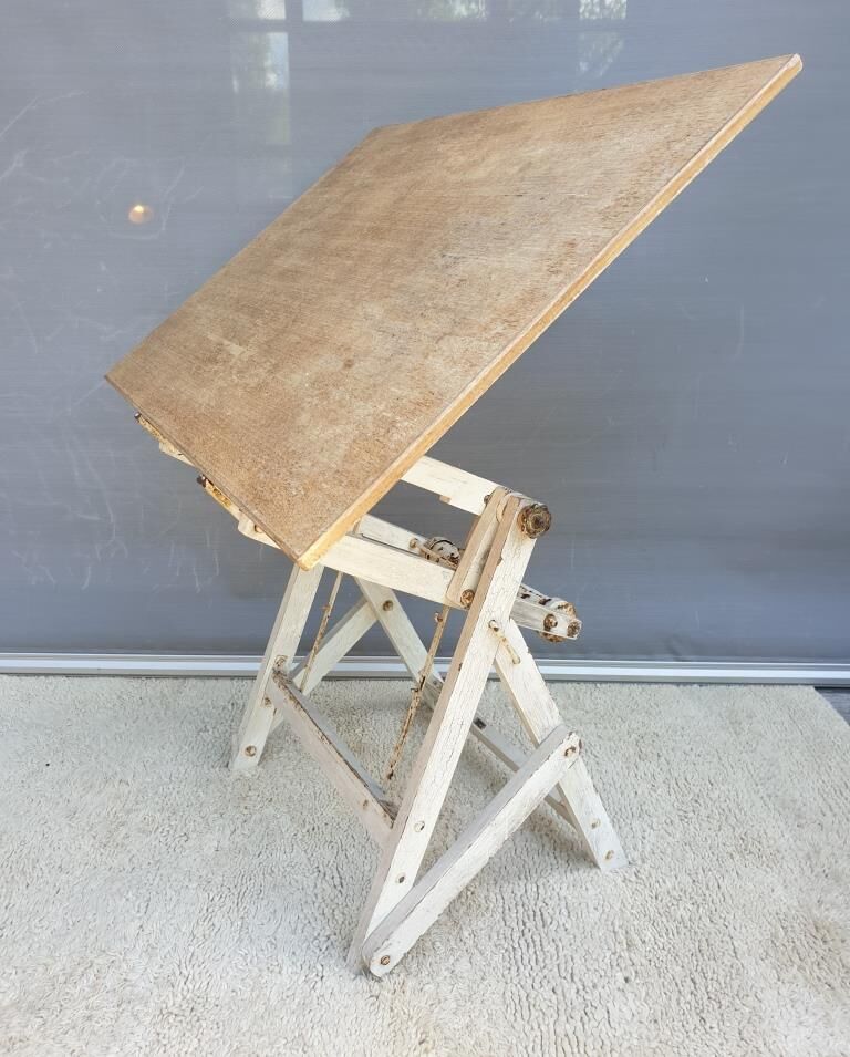 Table with architect's mechanism 1960 in white lacquered wood