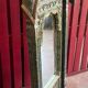 Polychrome teak mirror plant décor India Rajasthan late 1800 97x163cm