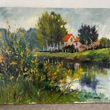 The Eure in Criqueboeuf, oil on canvas signed Quesney, 2000