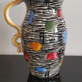 Vintage ceramic pitcher with brightly colored patterns West Germany 118.