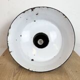 Industrial Black Enamel Factory Lamp with Cast Iron Top, 1950s