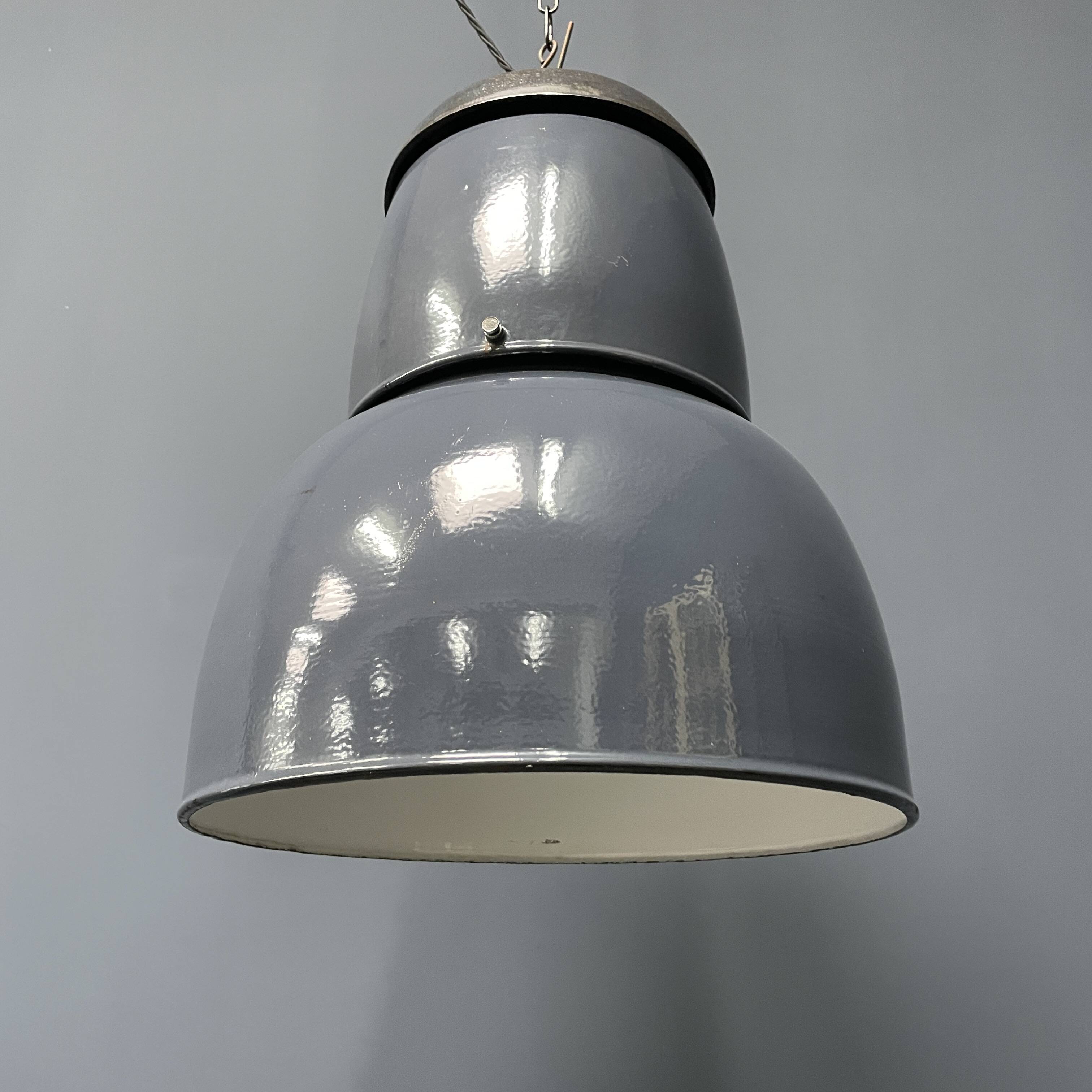 Large old industrial blue-gray enamel pendant lamp