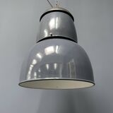 Grande lampe à suspension industrielle ancienne en émail bleu-gris