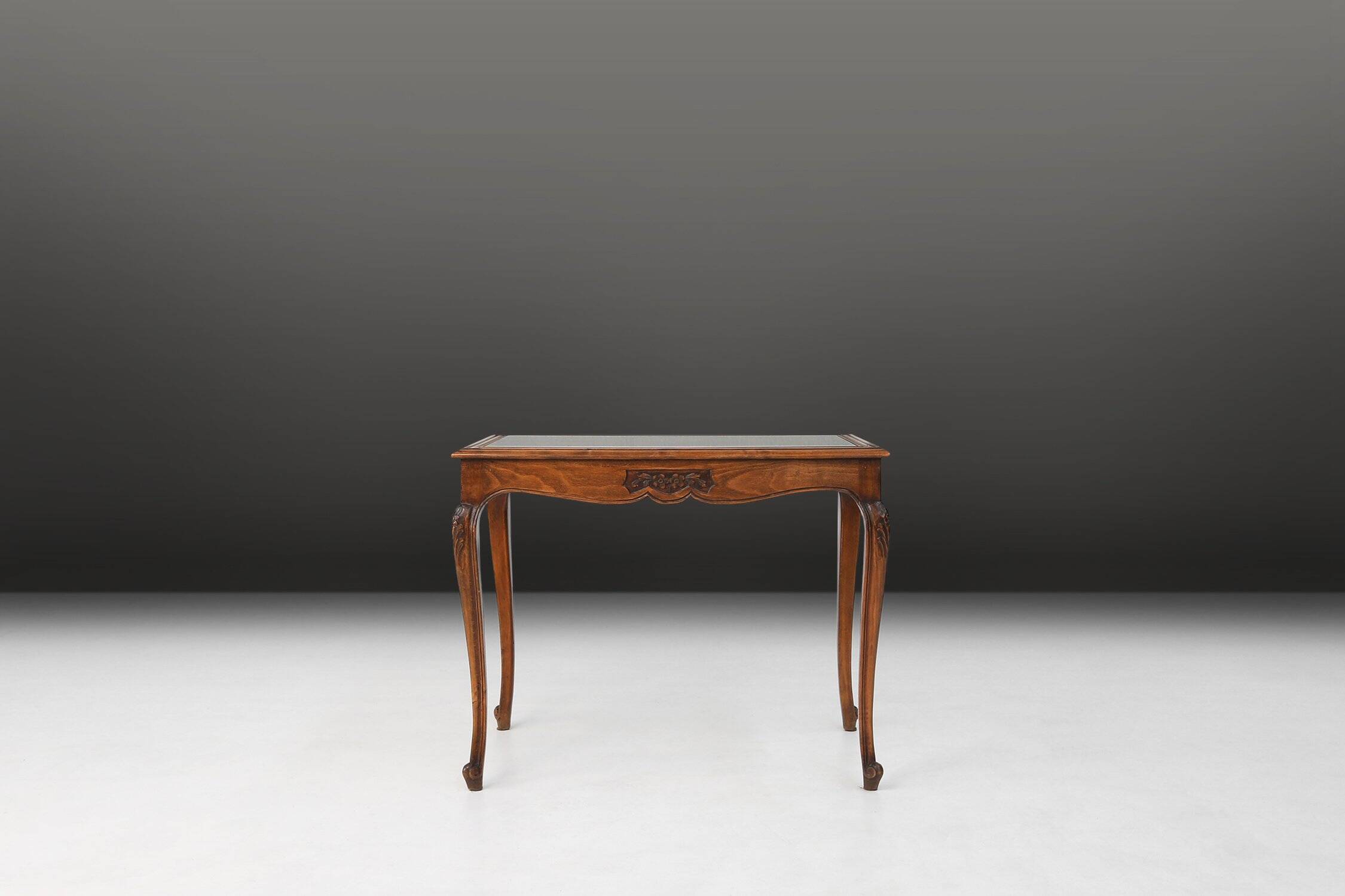 Sculpted Side Table in Wood, Glass & Rattan, France 1950s