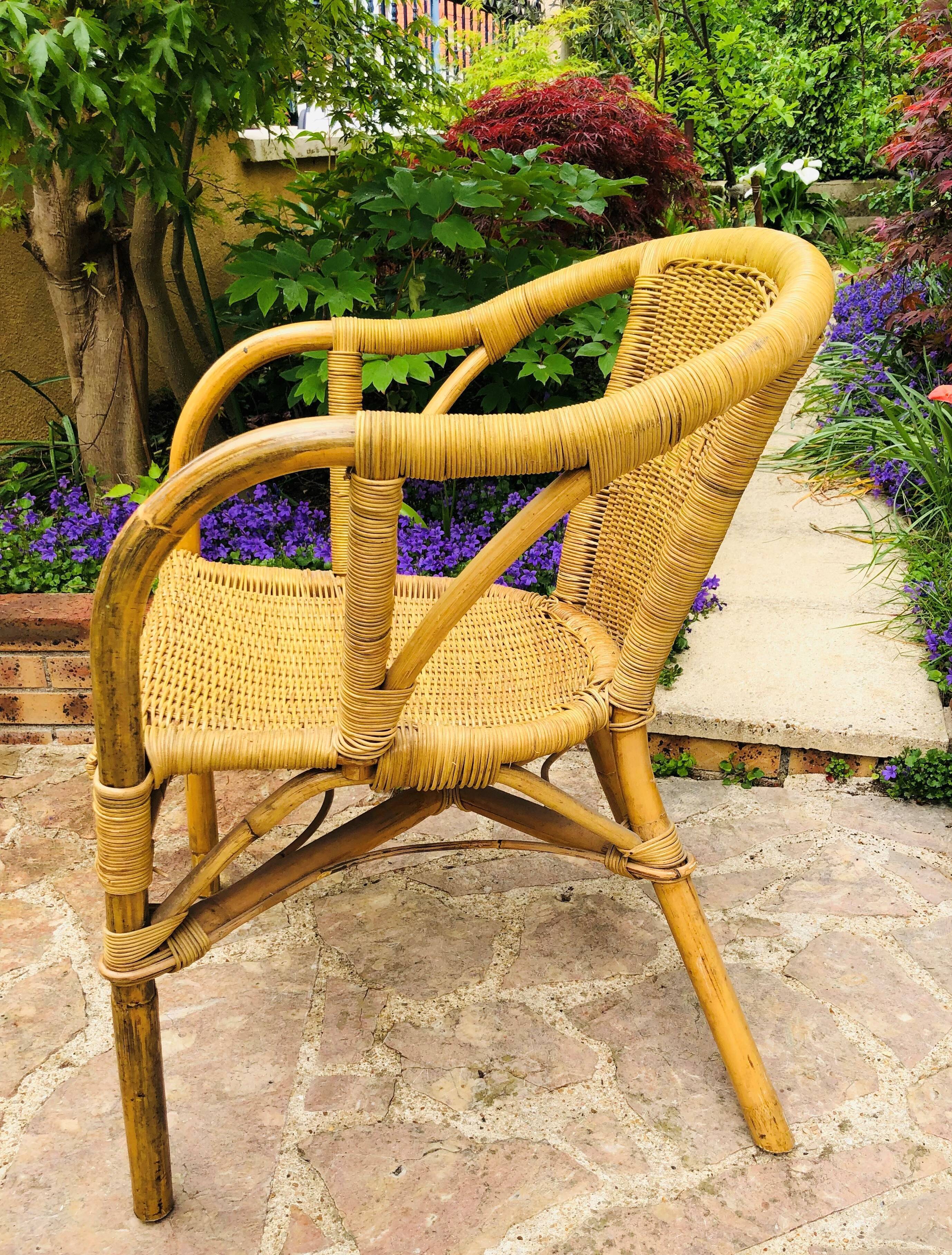 Rattan and wicker armchair