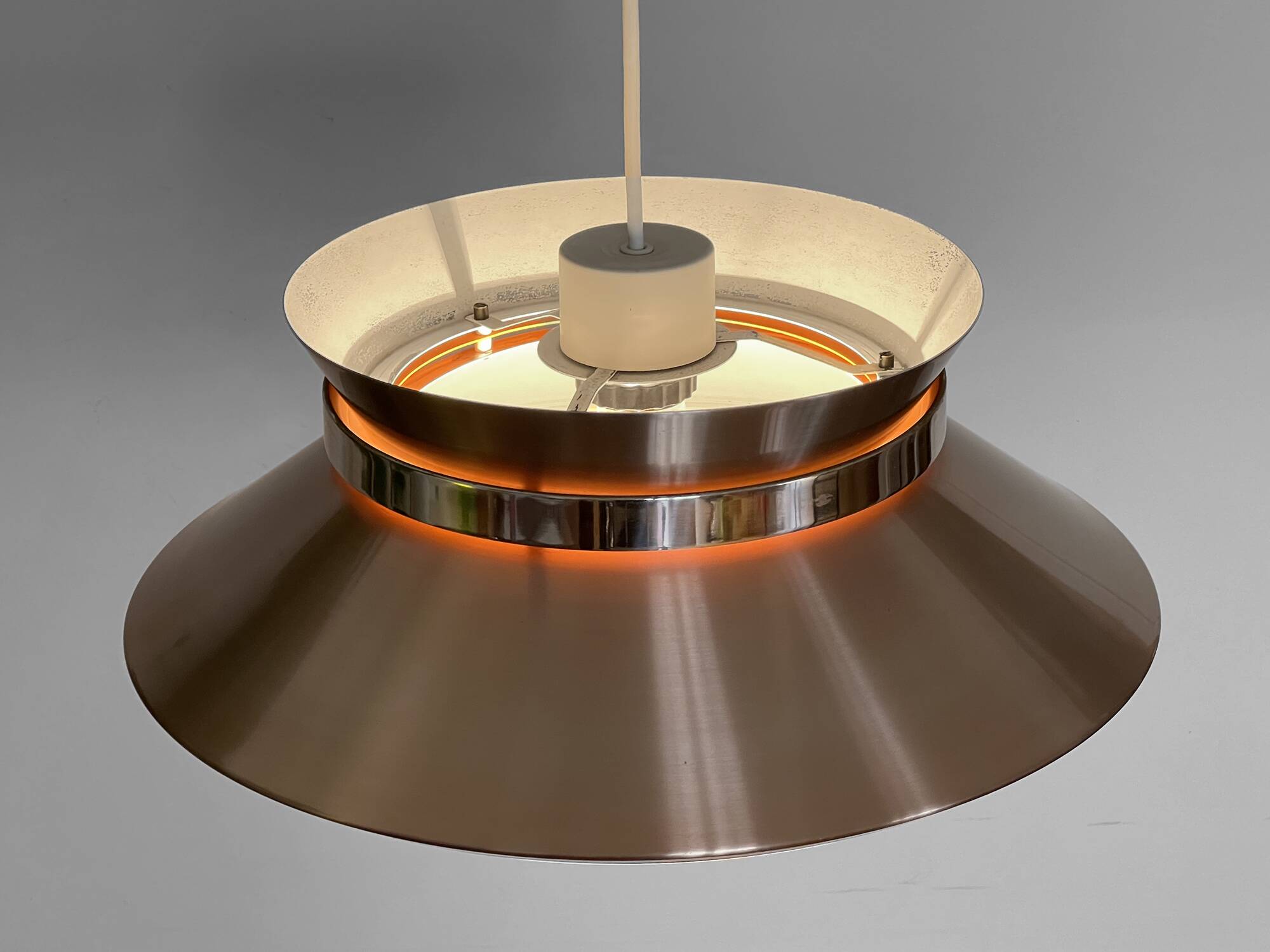 Copper colored aluminium pendant light by Carl Thore for Granhaga Metall. Sweden 1970s