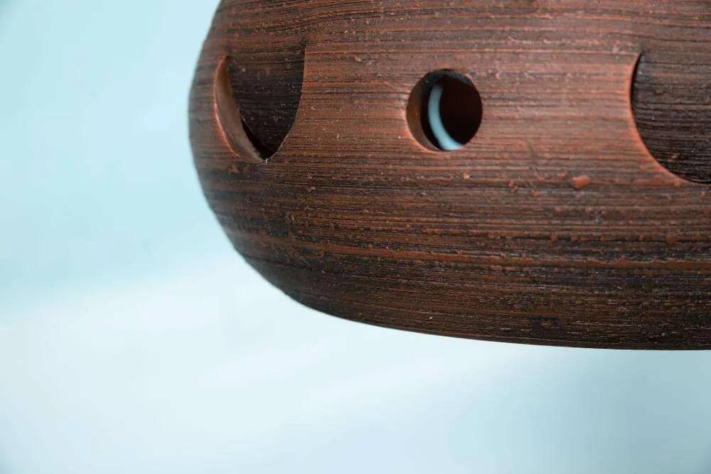 Suspended Japandi lamp in ceramic from the 60s/70s, vintage boho lamp.