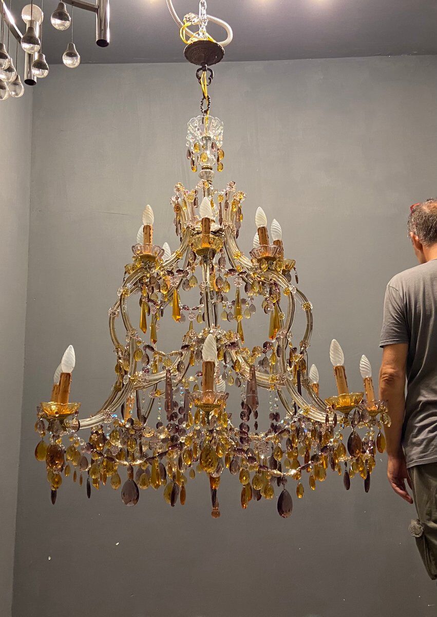 Multicolored murano glass crystal chandelier with 16 lights, 1950s