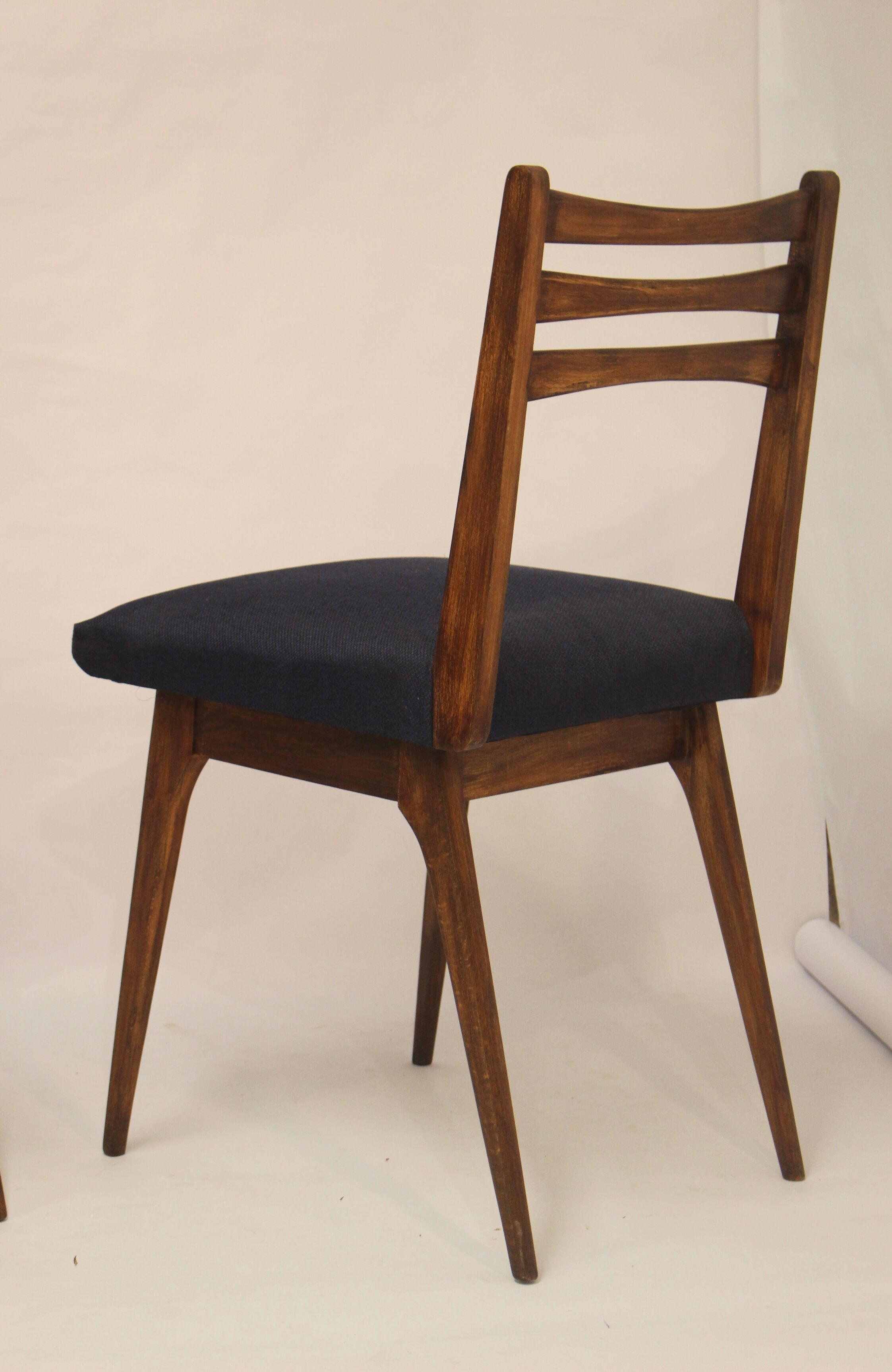Pair of Scandinavian chairs seated night blue fabric restored, year 60.