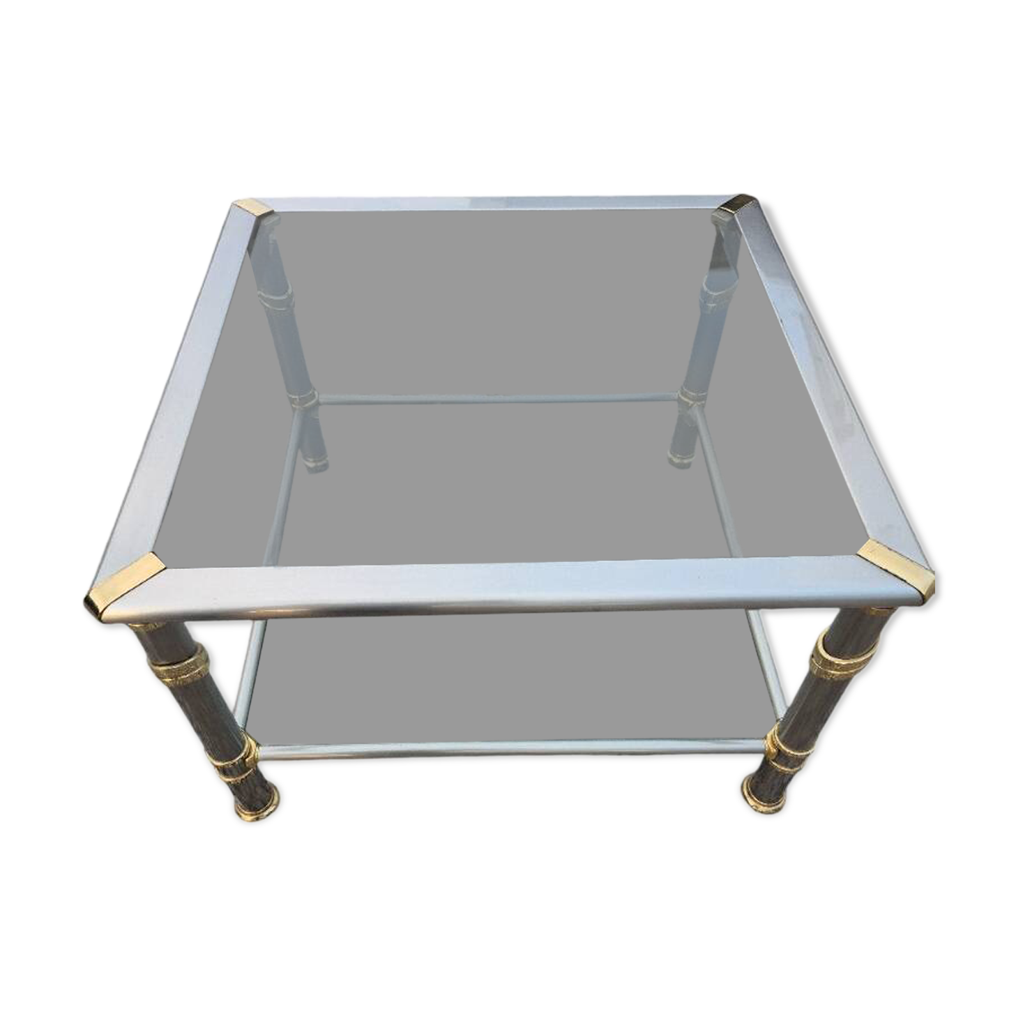 Hollywood Regency side table 1970 brushed metal and gold