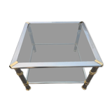 Hollywood Regency side table 1970 brushed metal and gold