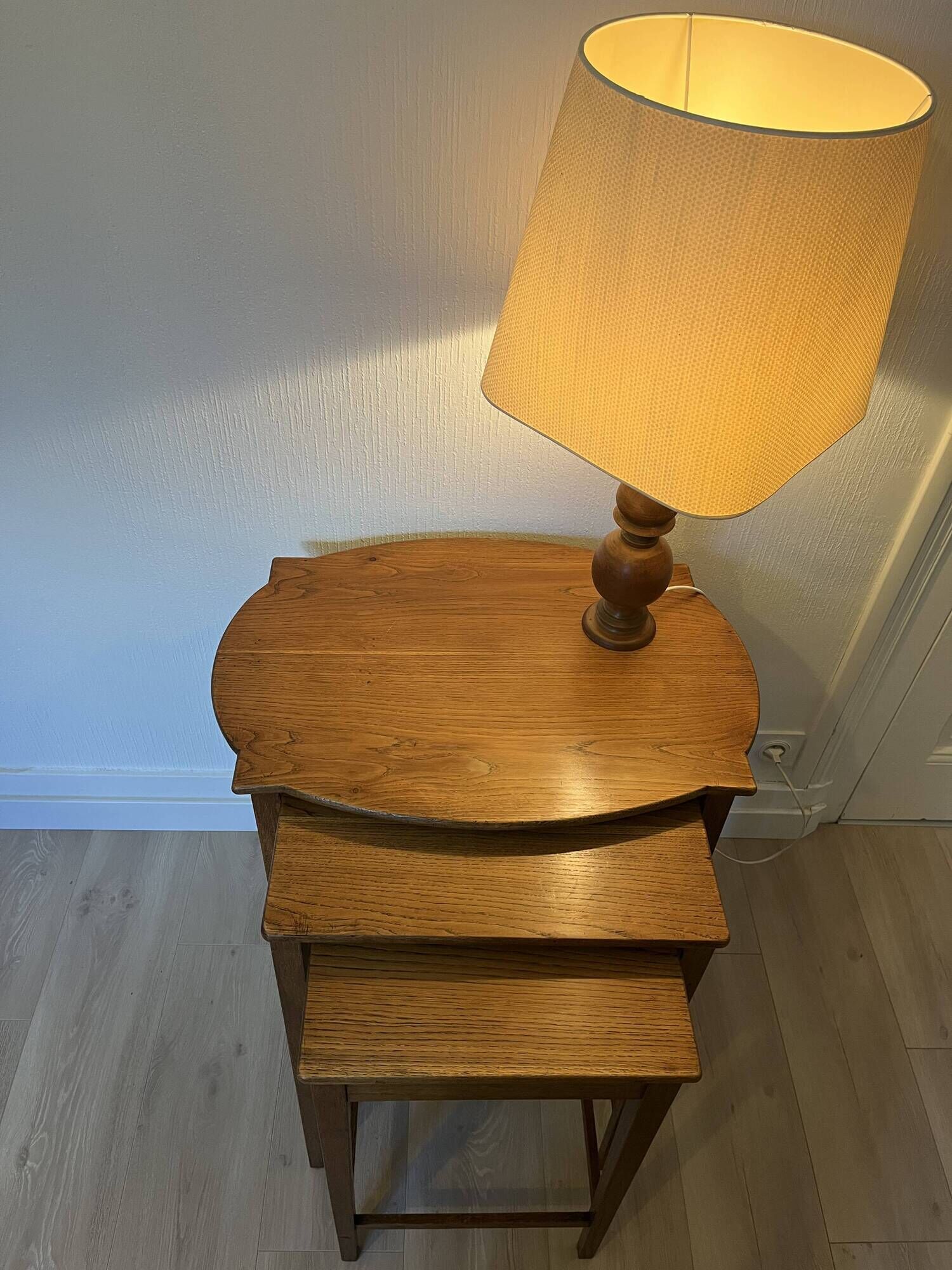 Vintage 1960s nesting tables in solid oak.