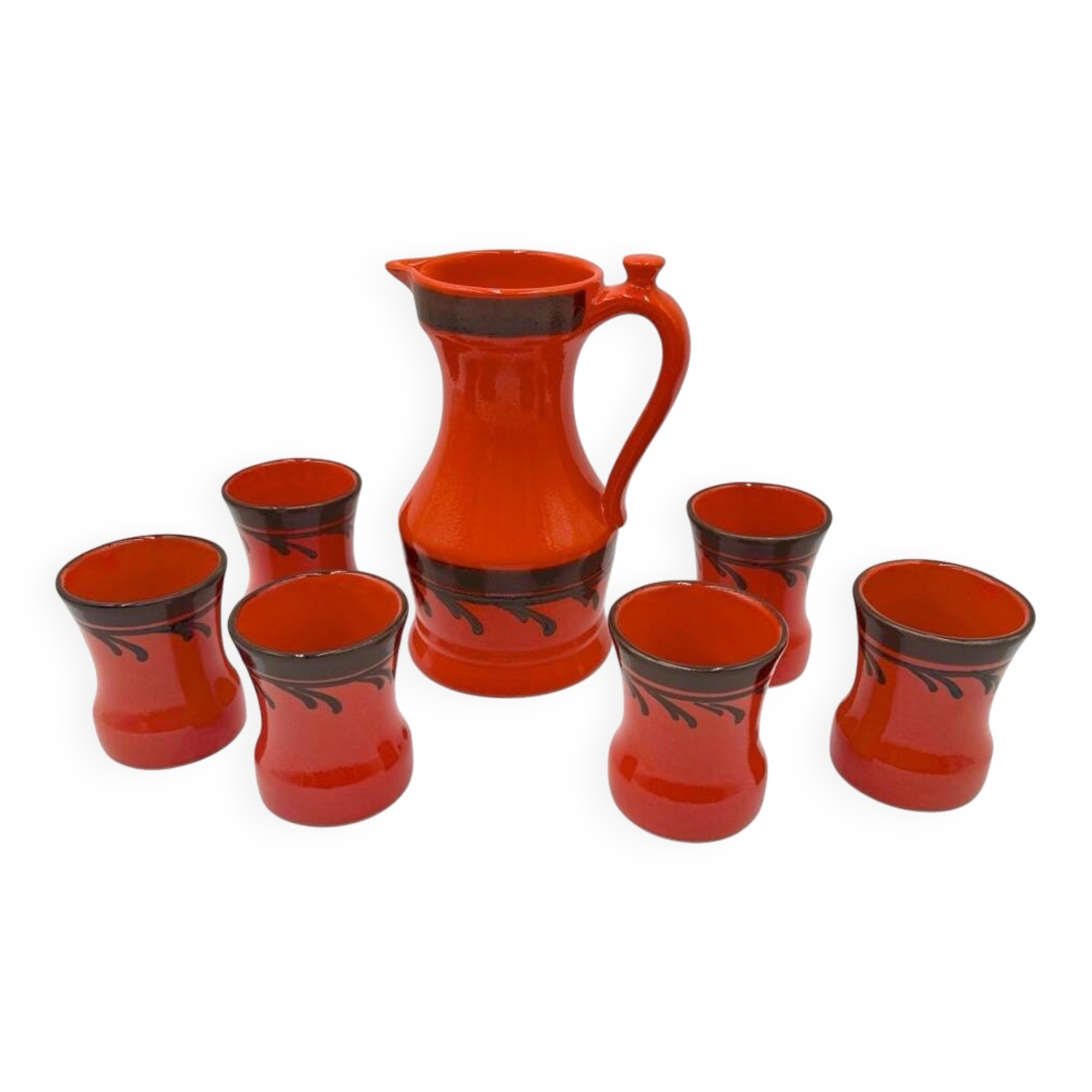 Ceramic orangeade set, orange, Zell, 1970s.