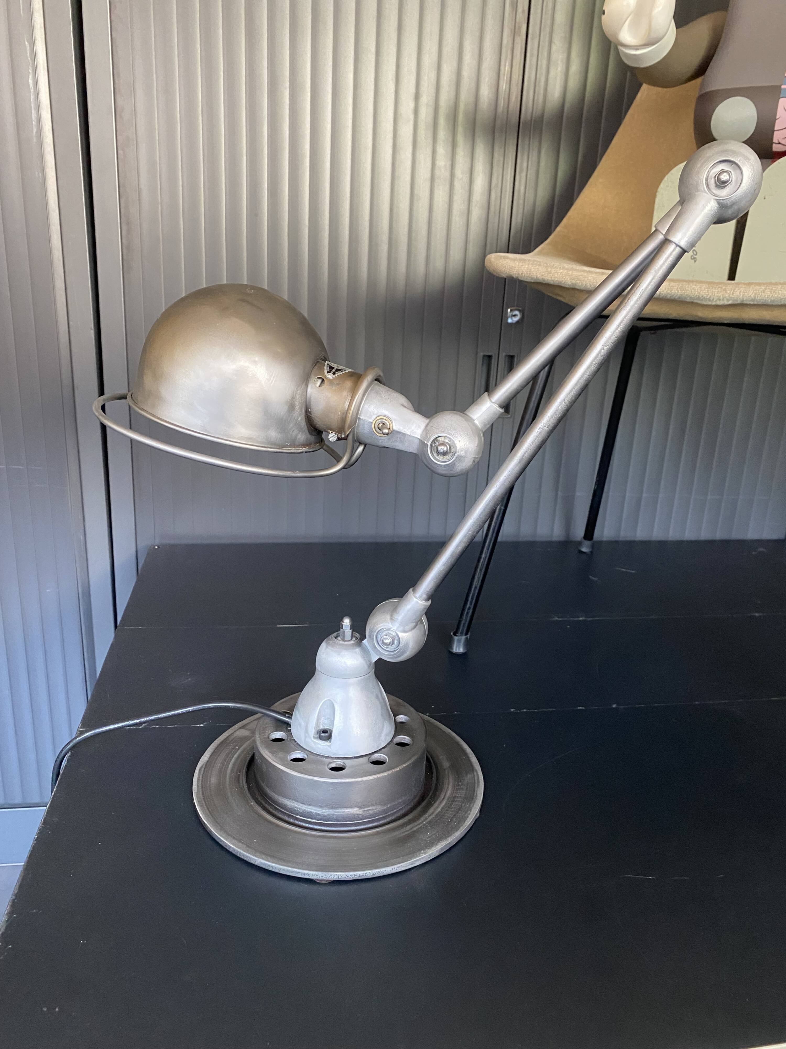 Jieldé lamp with 2 arms, clear matte varnish, industrial vintage.