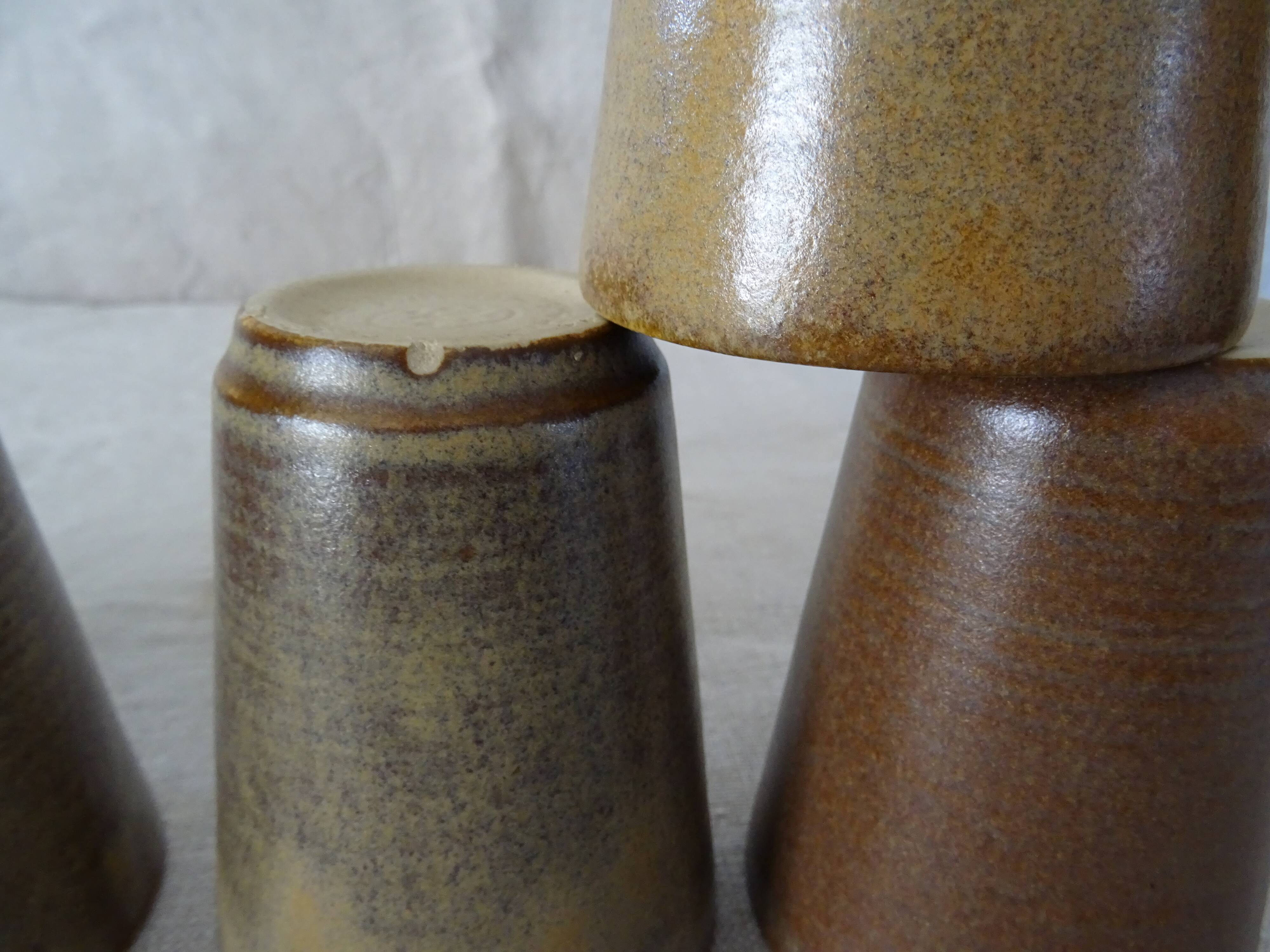 Lot 8 glasses sandstone cups stamped Digoin mug vintage cup