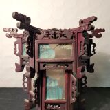 Carved wooden lantern and painted glass - China, Late 19th century