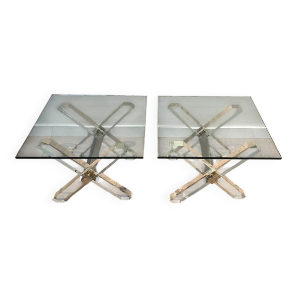 Paire de Bouts de Canapé en Plexiglass et Chrome à Piètement en X, Travail