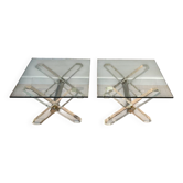 Pair of Plexiglass and Chrome Side Tables with X-shaped Legs, Work