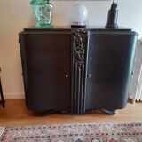 Buffet art deco noir acier dessus marbre ou commode 2 portes