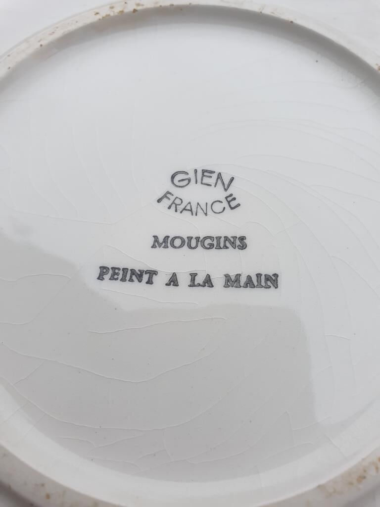 Set 6 plates Gien orange flower 1970 hand-painted decoration