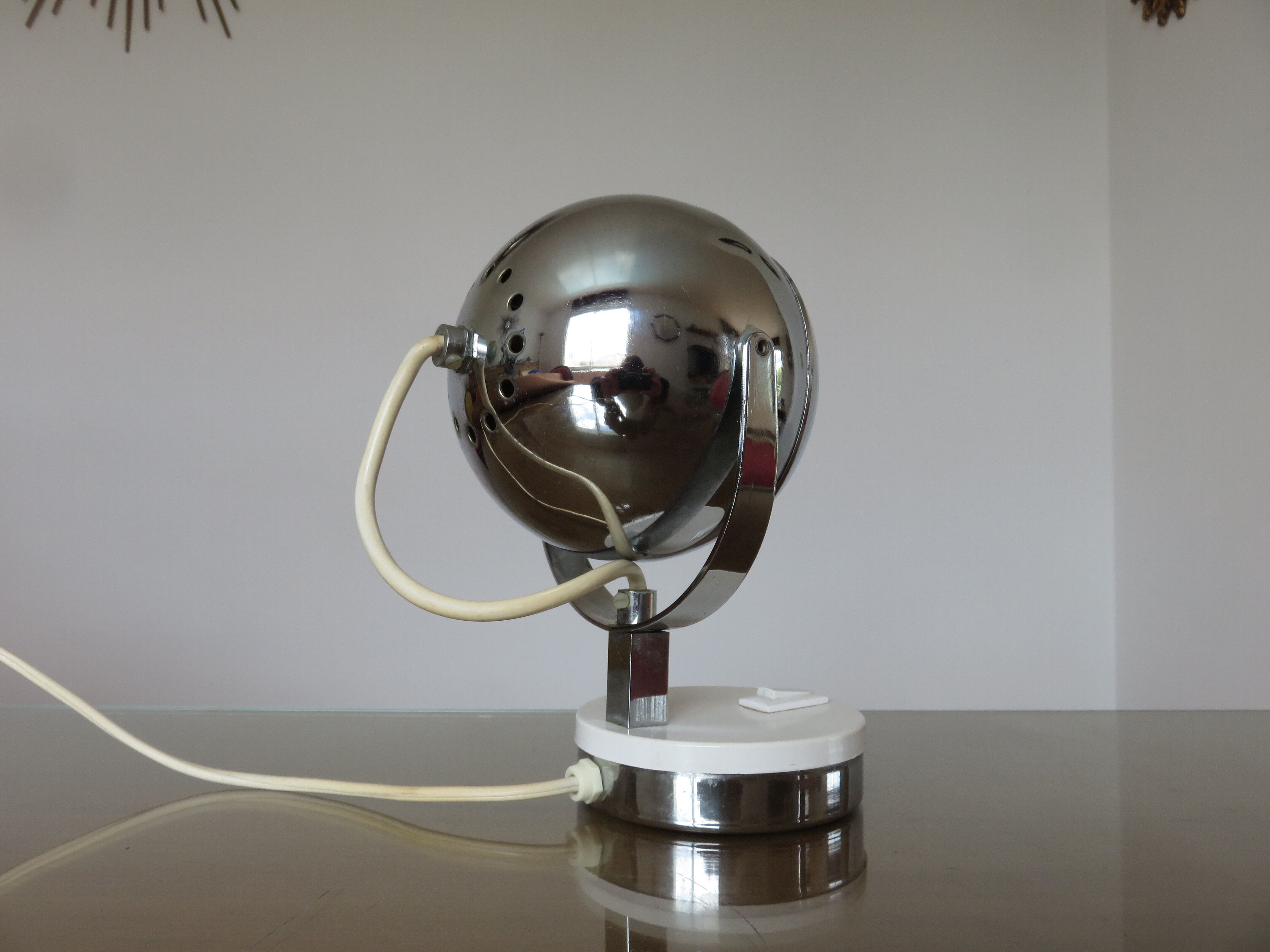 Eye ball lamp in chromed metal from the 70