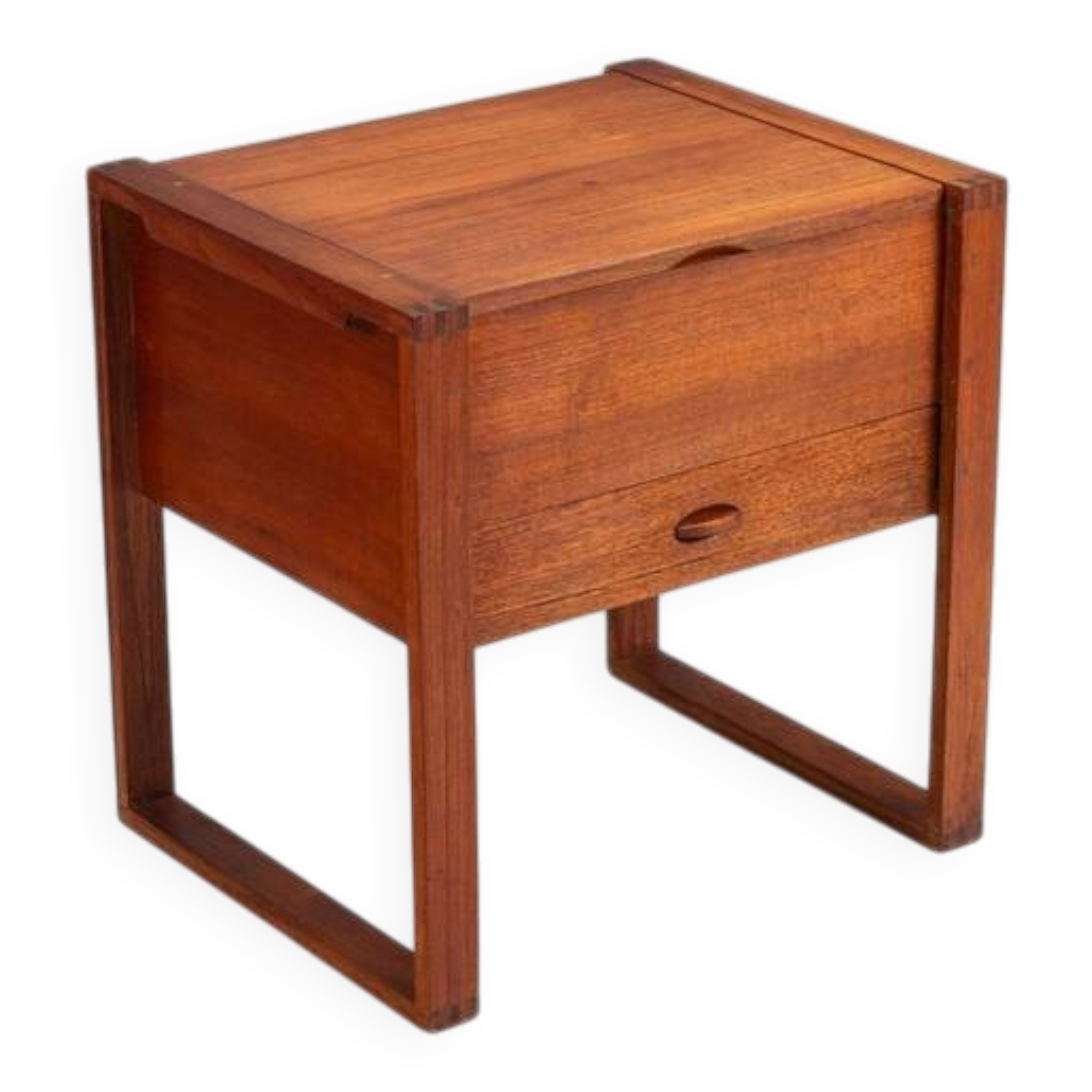 Scandinavian modern storage cabinet in teak with sled base Denmark 1960