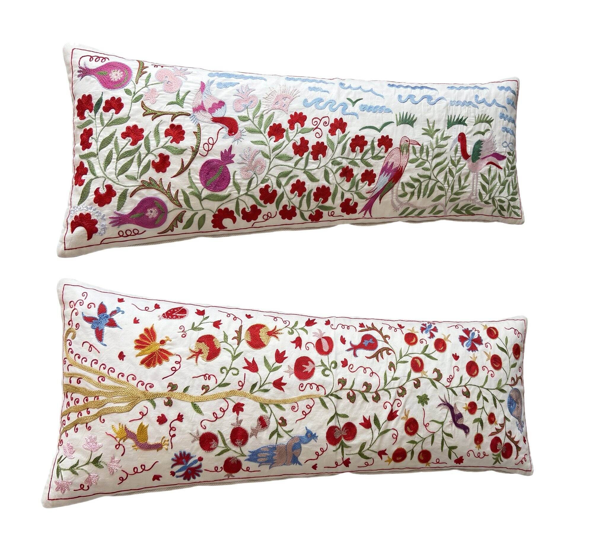 Set of 2 vintage embroidered cushion covers 46x136 cm