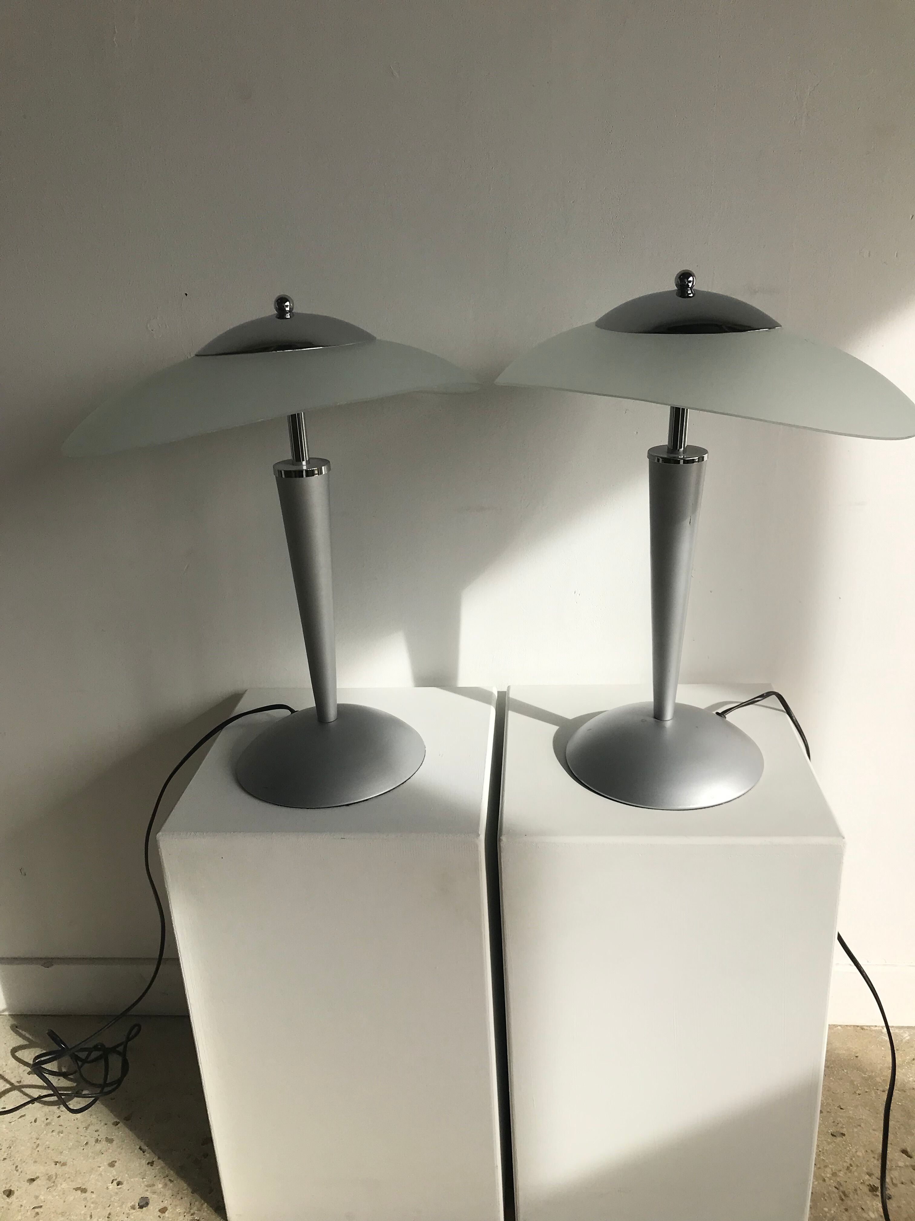 Gray lamp with oval frosted glass lampshade