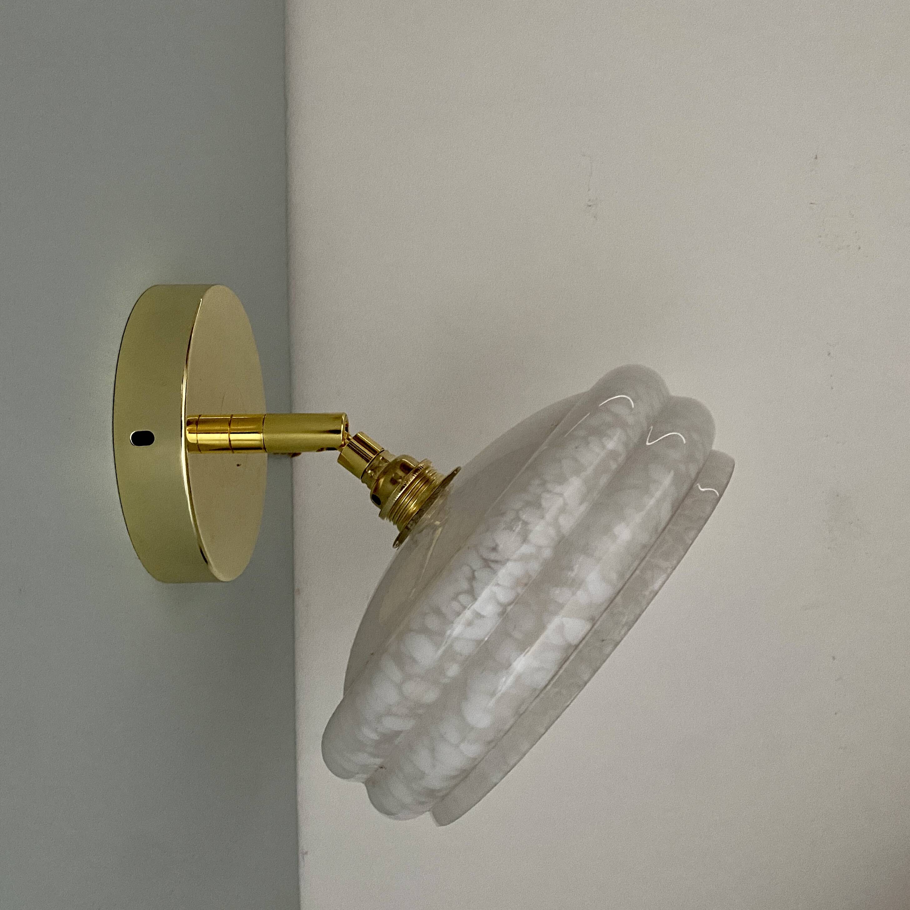 Vintage white CLichy glass lampshade wall light