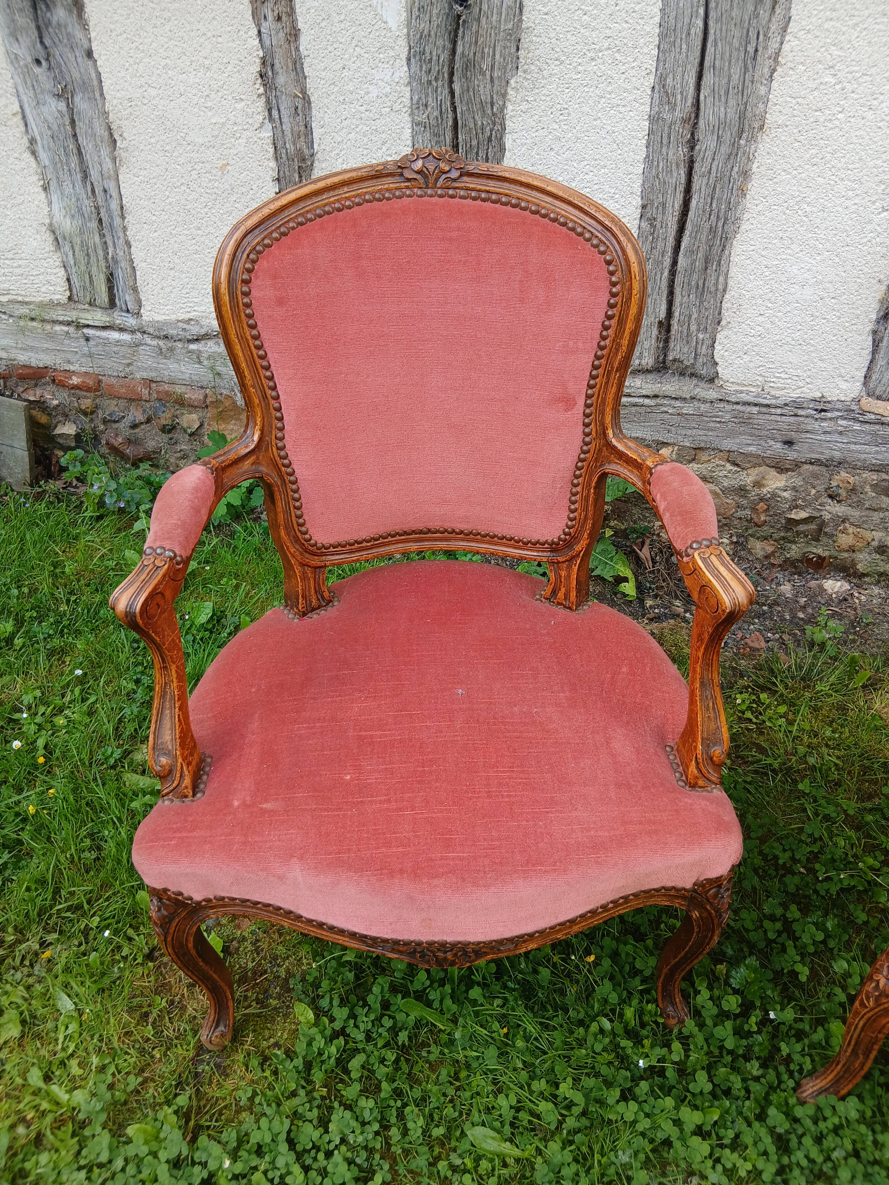 Pairs of Louis XV style cabriolet in salmon pink.