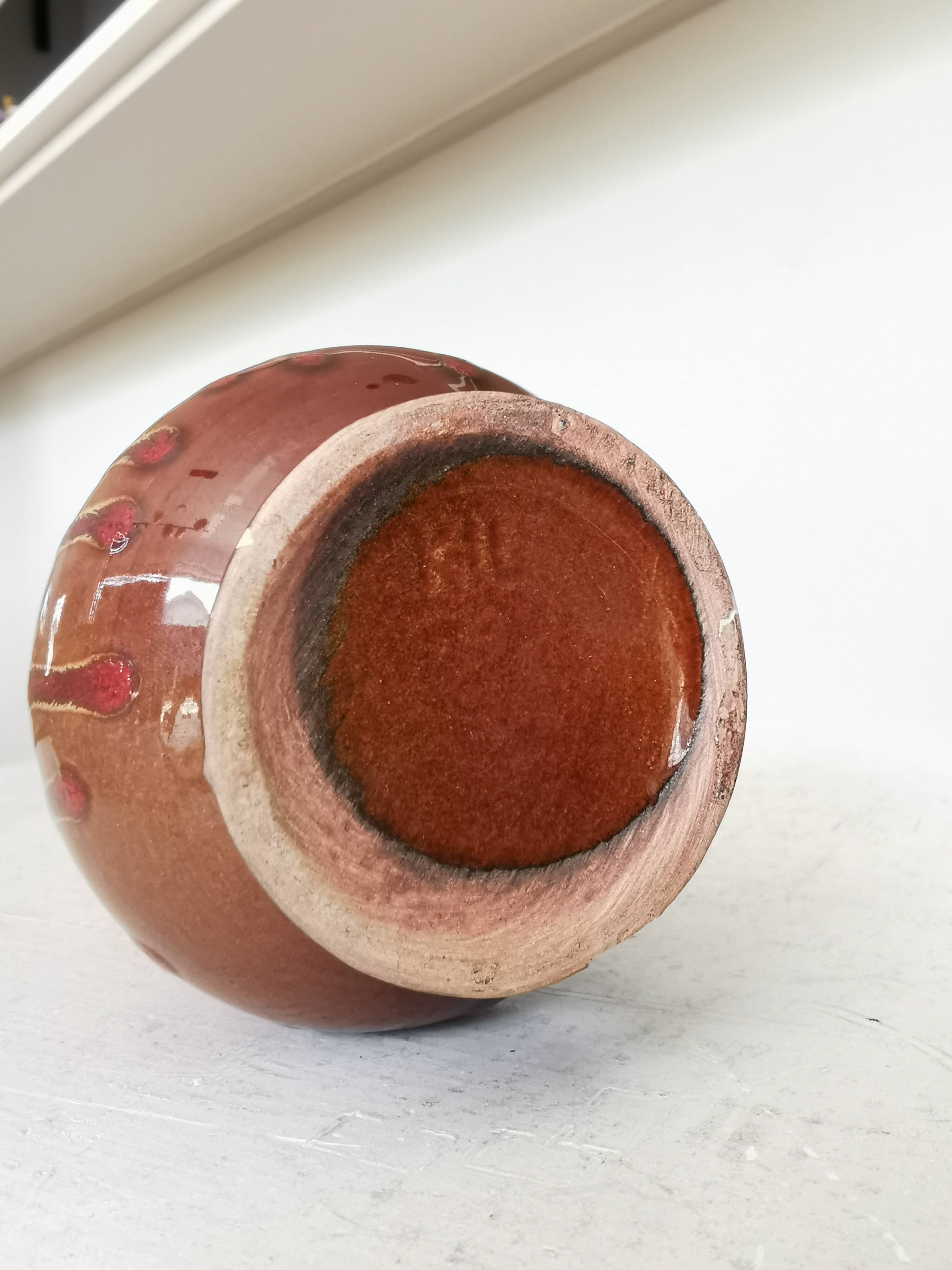 Vintage KIL Ceramic Vase: Red & Brown Lava Glaze, 1970s Yugoslavia