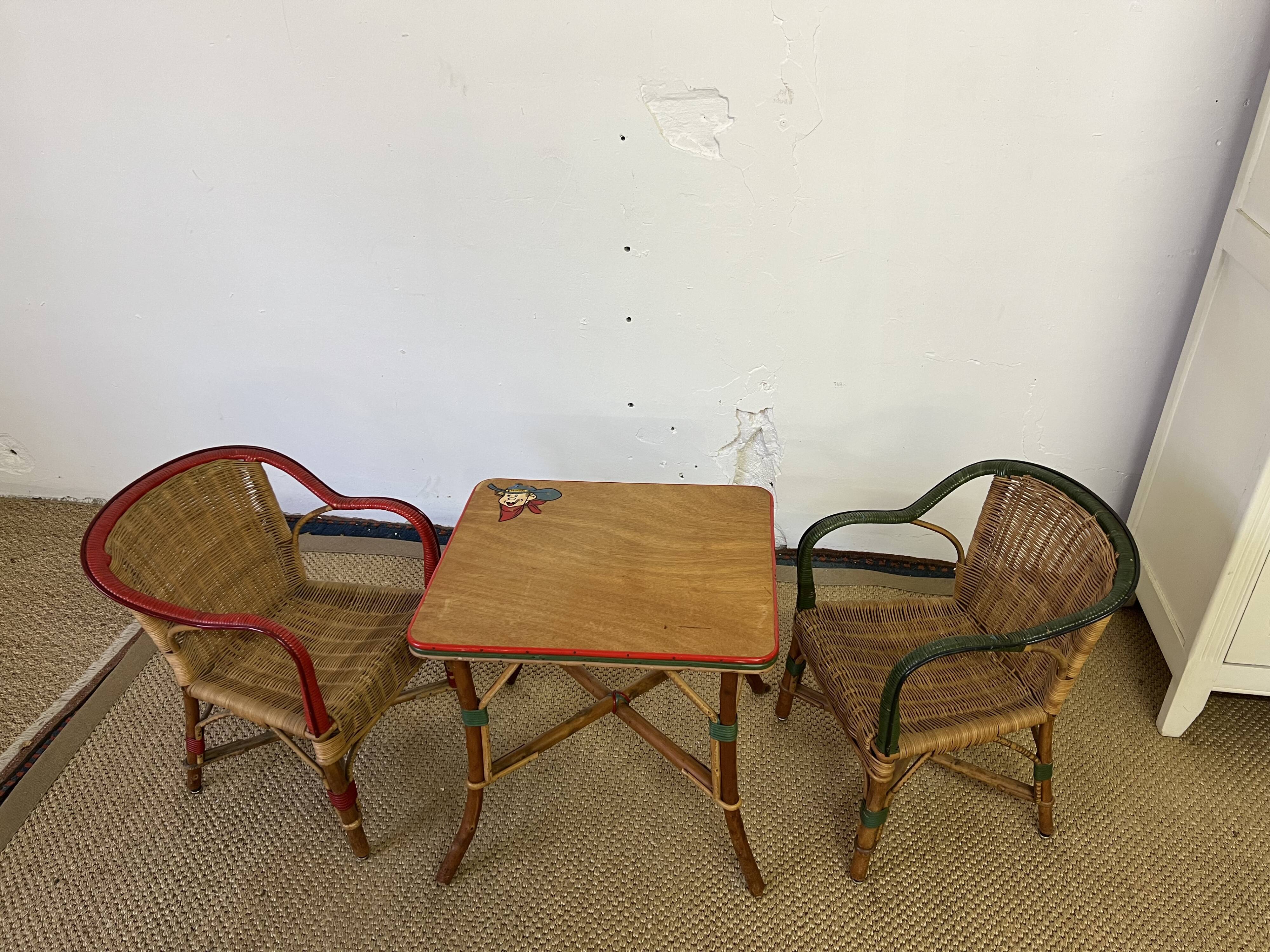 Set table and armchairs, children's rattan living room