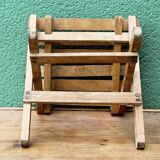 Folding slatted wood stool