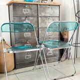 Set of 4 Castelli blue Plia folding chairs