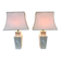Pair of large cream ceramic table lamps with relief peacocks and fabric shades