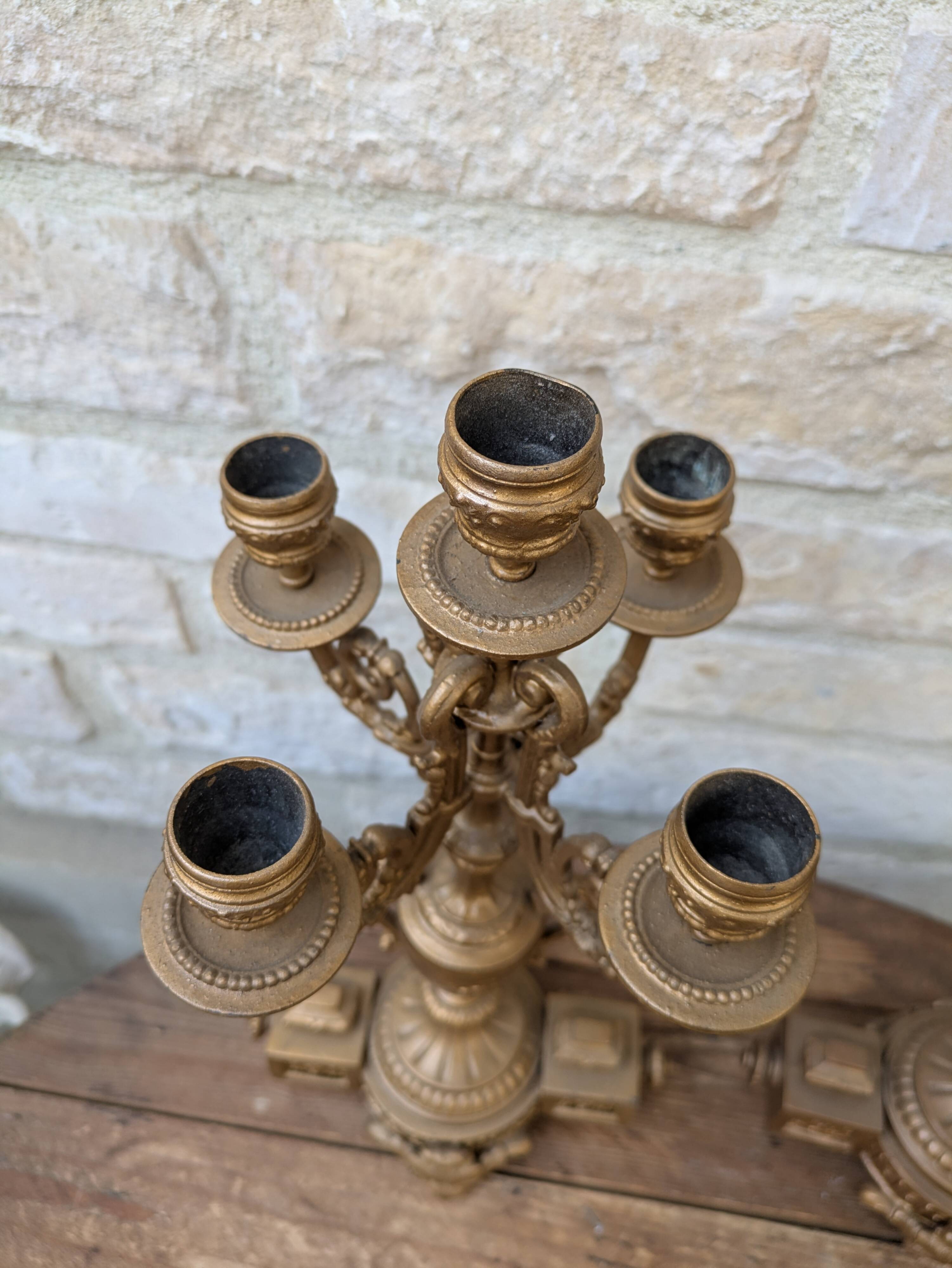 Pair of metal candelabra candle holders with 5 branches, 41cm